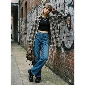 Nextrys Adapther Wide Leg Jeans High Rise Dark Blue Adjustable Waist Sz 26 NWT